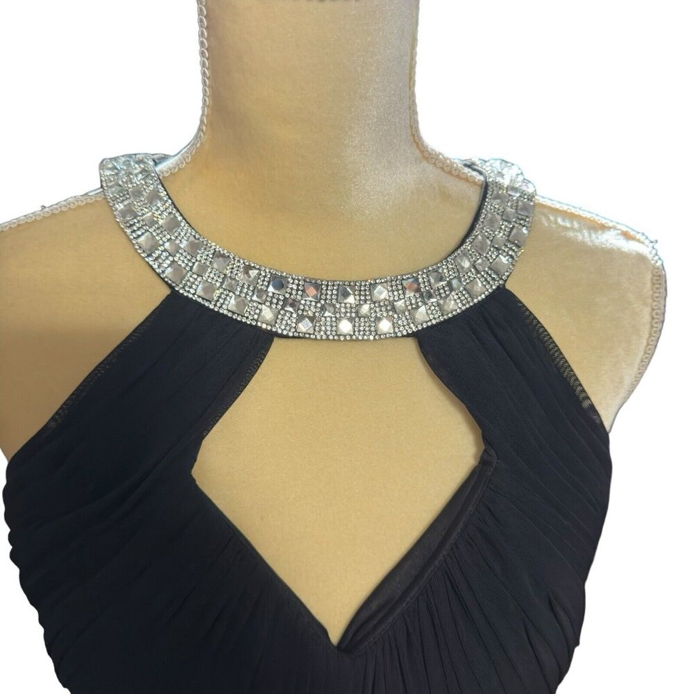 Marina Black Evening Dress 10 Maxi Rhinestone Embellished High Neck Fairy
